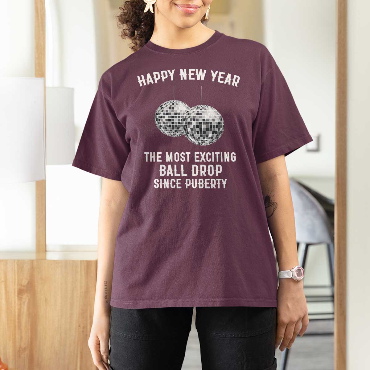 Funny New Years Eve T Shirt For Women Ball Drop Rude Adult Humor - Wonder Print Shop