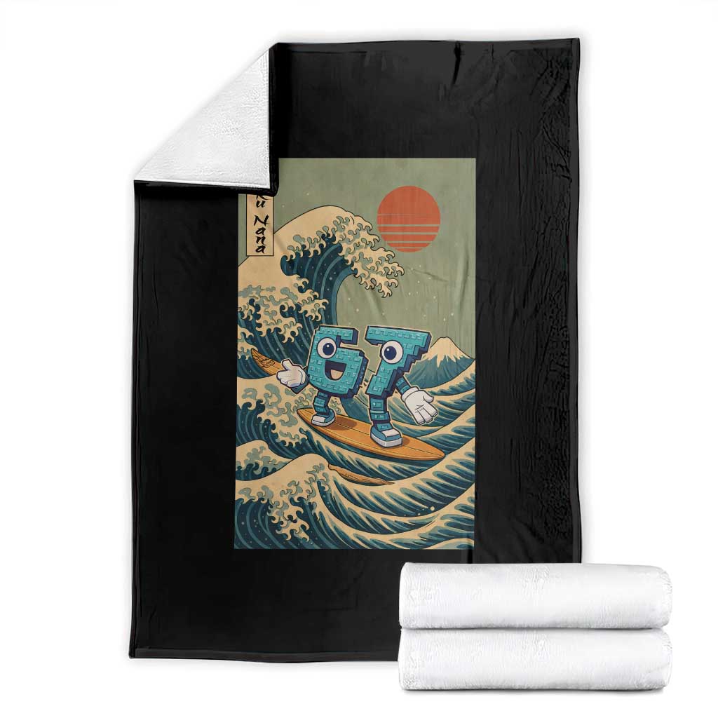 67 Surfing Japanese Throw Blanket Funny Great Wave Off Kanagawa Six Seven Brainrot Meme - Wonder Print Shop