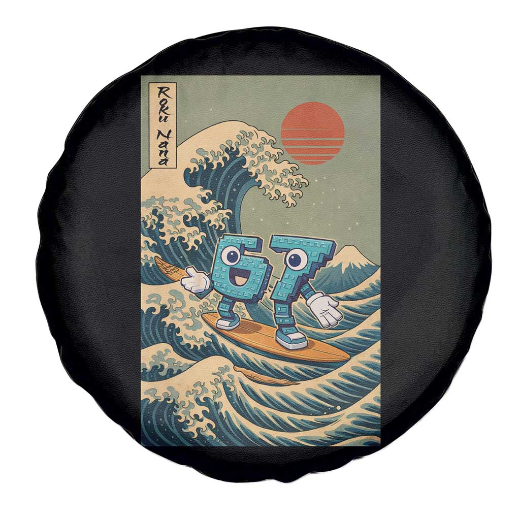 67 Surfing Japanese Spare Tire Cover Funny Great Wave Off Kanagawa Six Seven Brainrot Meme - Wonder Print Shop