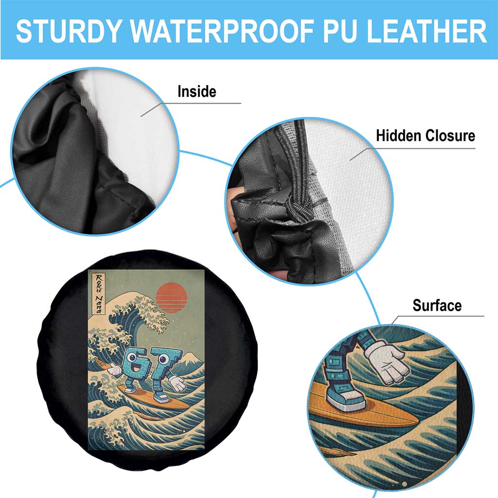 67 Surfing Japanese Spare Tire Cover Funny Great Wave Off Kanagawa Six Seven Brainrot Meme - Wonder Print Shop