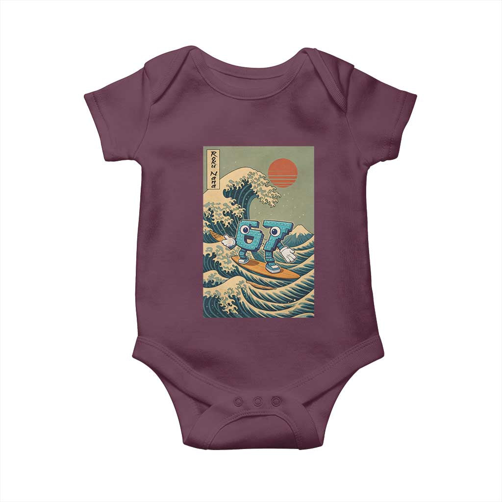 67 Surfing Japanese Baby Onesie Funny Great Wave Off Kanagawa Six Seven Brainrot Meme - Wonder Print Shop