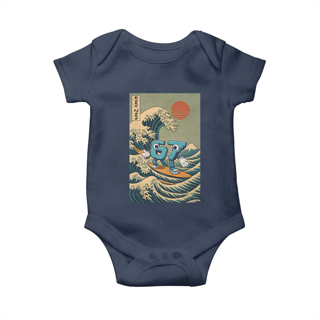 67 Surfing Japanese Baby Onesie Funny Great Wave Off Kanagawa Six Seven Brainrot Meme - Wonder Print Shop