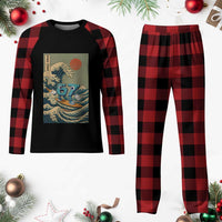 67 Surfing Japanese Plaid Pajama Set Funny Great Wave Off Kanagawa Six Seven Brainrot Meme - Wonder Print Shop