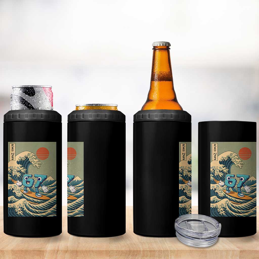 67 Surfing Japanese 4 in 1 Can Cooler Tumbler Funny Great Wave Off Kanagawa Six Seven Brainrot Meme - Wonder Print Shop