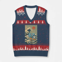 67 Surfing Japanese V-Neck Knit Sweater Vest Funny Great Wave Off Kanagawa Six Seven Brainrot Meme - Wonder Print Shop