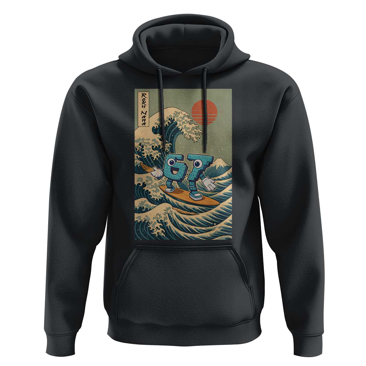 67 Surfing Japanese Hoodie Funny Great Wave Off Kanagawa Six Seven Brainrot Meme - Wonder Print Shop