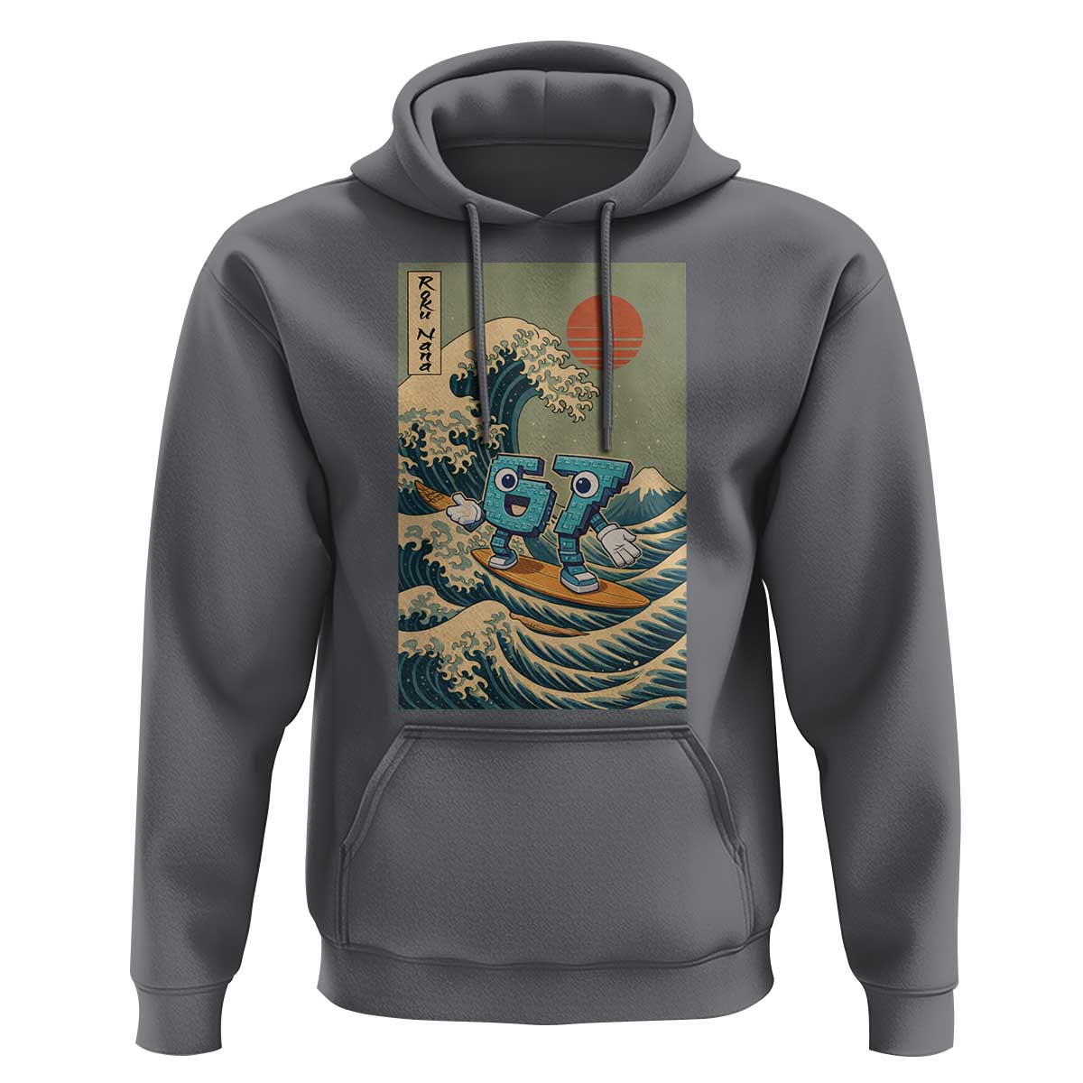 67 Surfing Japanese Hoodie Funny Great Wave Off Kanagawa Six Seven Brainrot Meme - Wonder Print Shop