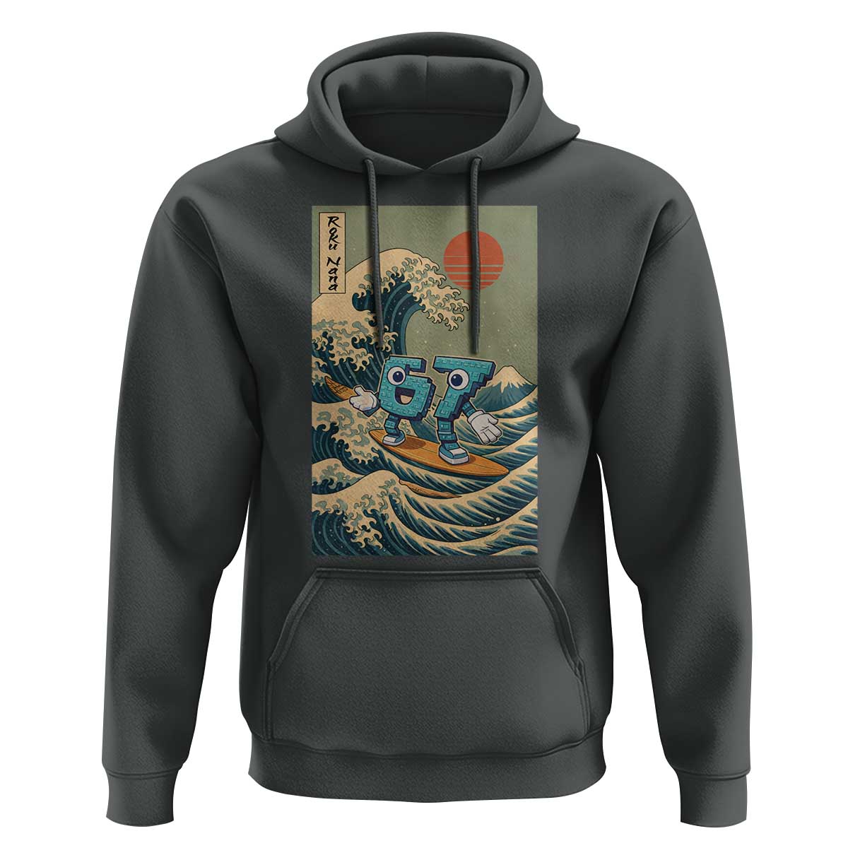 67 Surfing Japanese Hoodie Funny Great Wave Off Kanagawa Six Seven Brainrot Meme - Wonder Print Shop