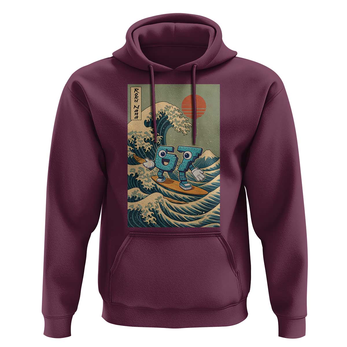 67 Surfing Japanese Hoodie Funny Great Wave Off Kanagawa Six Seven Brainrot Meme - Wonder Print Shop
