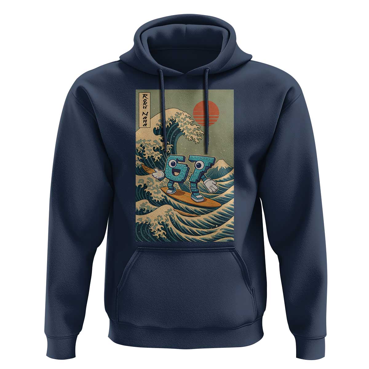 67 Surfing Japanese Hoodie Funny Great Wave Off Kanagawa Six Seven Brainrot Meme - Wonder Print Shop