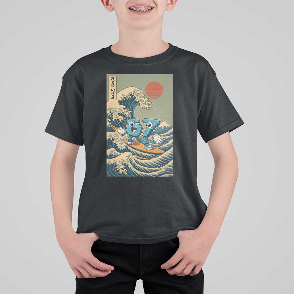 67 Surfing Japanese T Shirt For Kid Funny Great Wave Off Kanagawa Six Seven Brainrot Meme - Wonder Print Shop