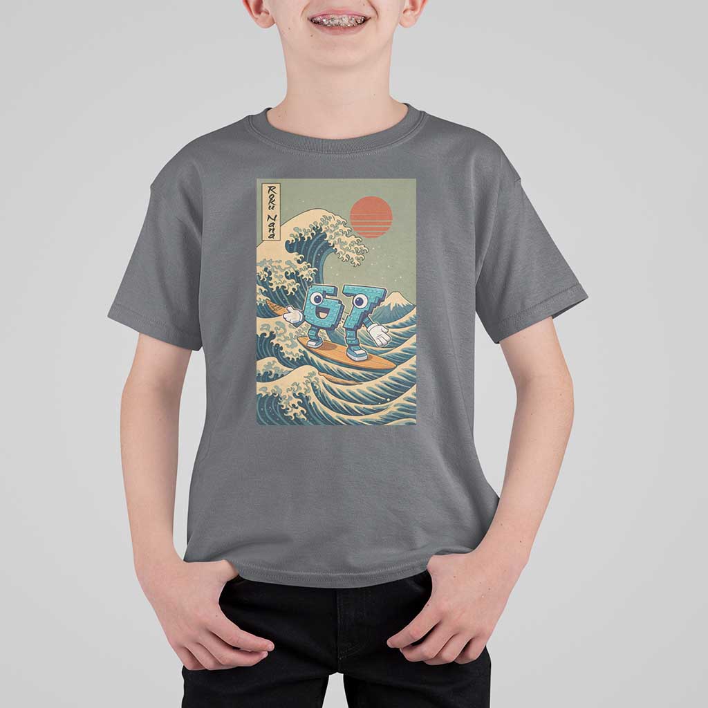 67 Surfing Japanese T Shirt For Kid Funny Great Wave Off Kanagawa Six Seven Brainrot Meme - Wonder Print Shop