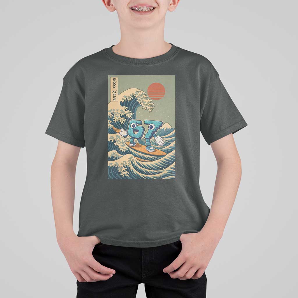 67 Surfing Japanese T Shirt For Kid Funny Great Wave Off Kanagawa Six Seven Brainrot Meme - Wonder Print Shop