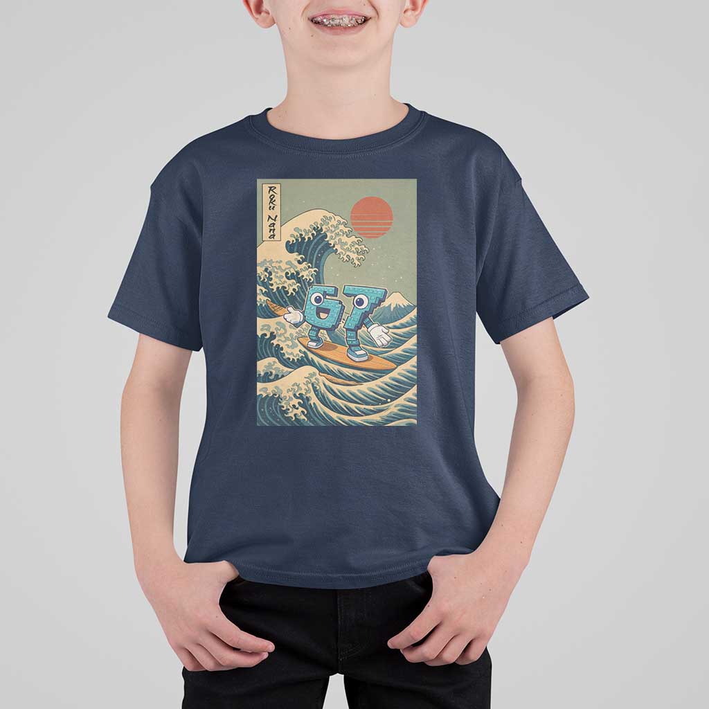 67 Surfing Japanese T Shirt For Kid Funny Great Wave Off Kanagawa Six Seven Brainrot Meme - Wonder Print Shop