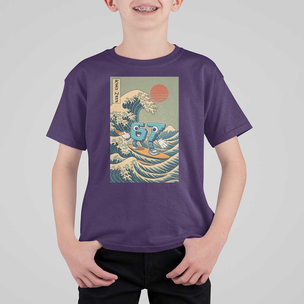 67 Surfing Japanese T Shirt For Kid Funny Great Wave Off Kanagawa Six Seven Brainrot Meme - Wonder Print Shop