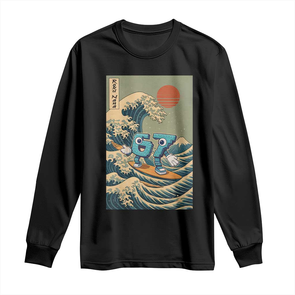 67 Surfing Japanese Long Sleeve Shirt Funny Great Wave Off Kanagawa Six Seven Brainrot Meme - Wonder Print Shop