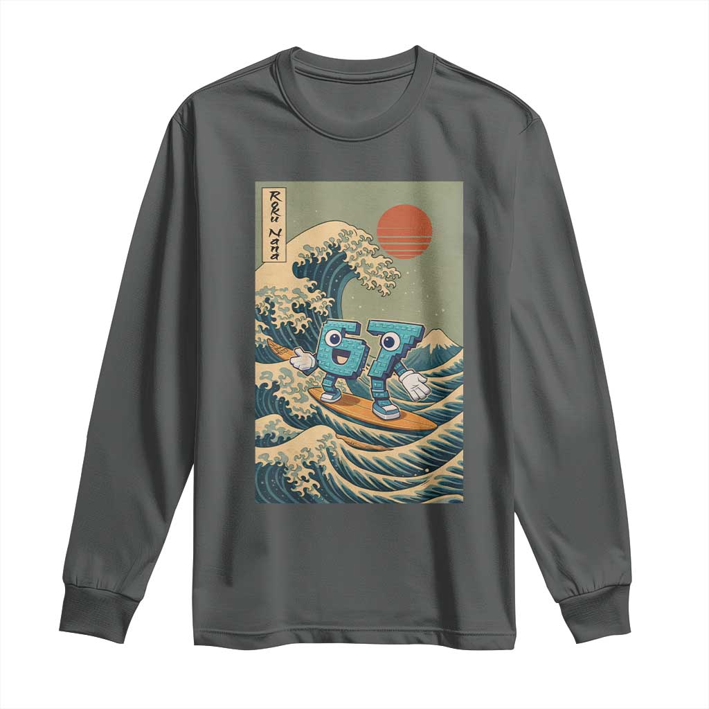 67 Surfing Japanese Long Sleeve Shirt Funny Great Wave Off Kanagawa Six Seven Brainrot Meme - Wonder Print Shop