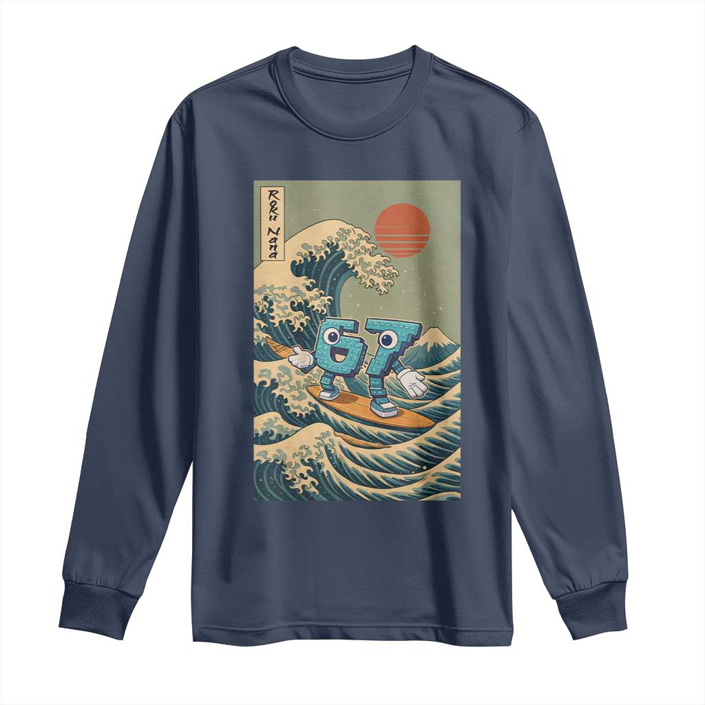 67 Surfing Japanese Long Sleeve Shirt Funny Great Wave Off Kanagawa Six Seven Brainrot Meme - Wonder Print Shop