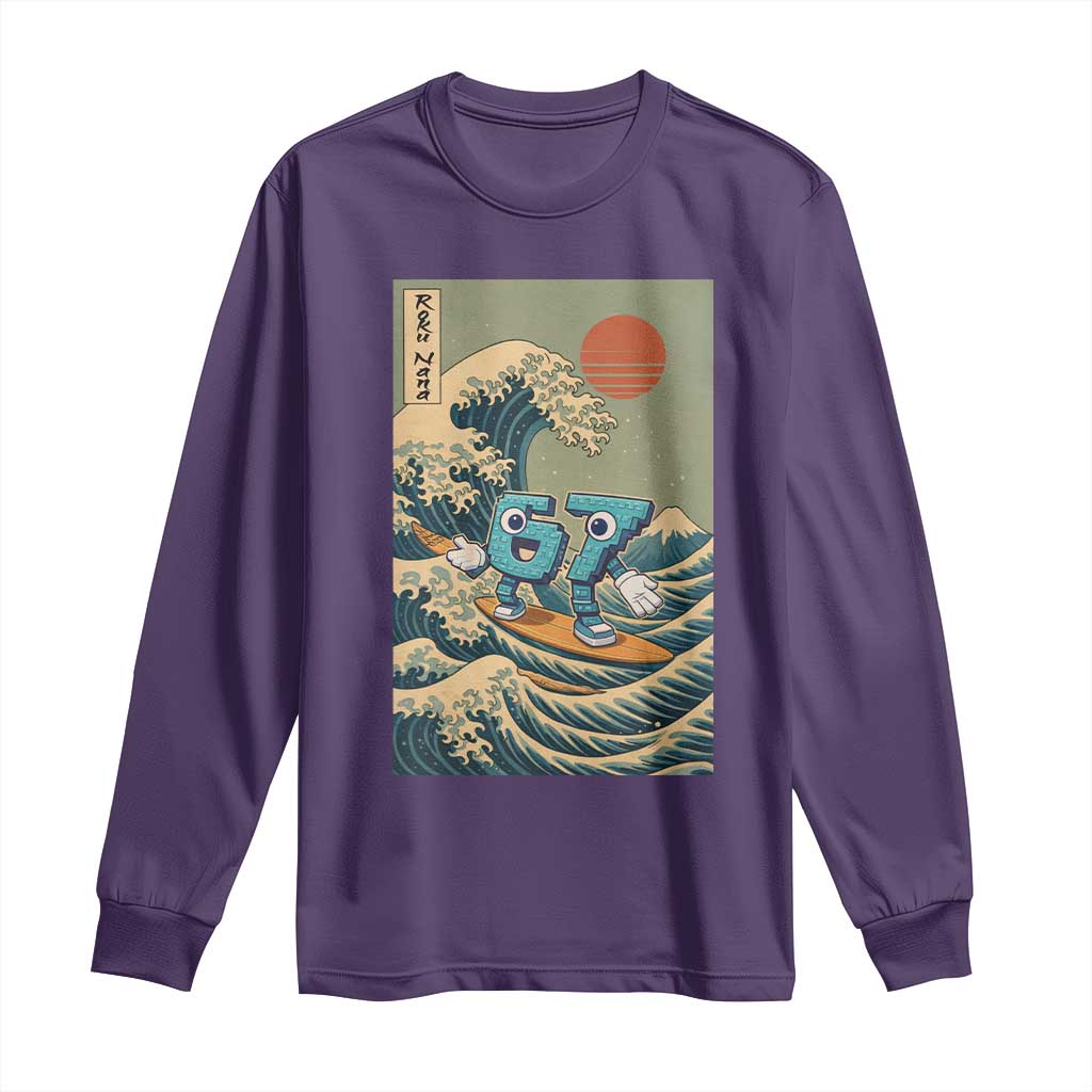 67 Surfing Japanese Long Sleeve Shirt Funny Great Wave Off Kanagawa Six Seven Brainrot Meme - Wonder Print Shop
