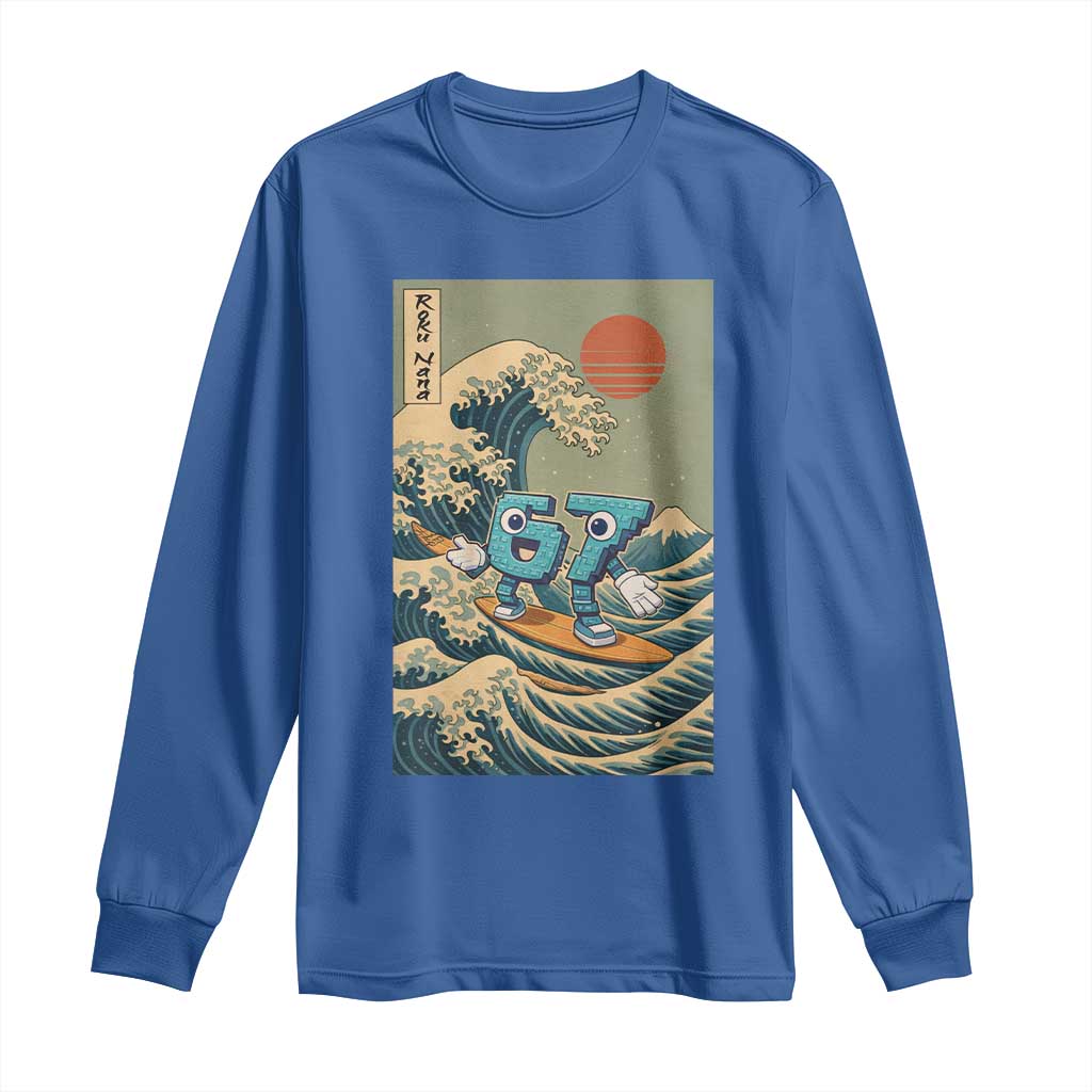 67 Surfing Japanese Long Sleeve Shirt Funny Great Wave Off Kanagawa Six Seven Brainrot Meme - Wonder Print Shop