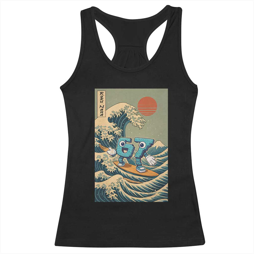 67 Surfing Japanese Racerback Tank Top Funny Great Wave Off Kanagawa Six Seven Brainrot Meme - Wonder Print Shop