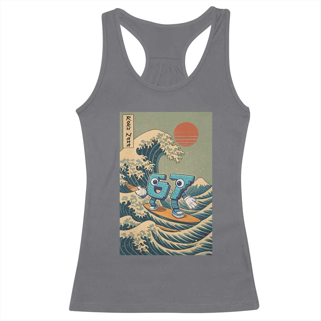 67 Surfing Japanese Racerback Tank Top Funny Great Wave Off Kanagawa Six Seven Brainrot Meme - Wonder Print Shop