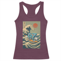 67 Surfing Japanese Racerback Tank Top Funny Great Wave Off Kanagawa Six Seven Brainrot Meme - Wonder Print Shop