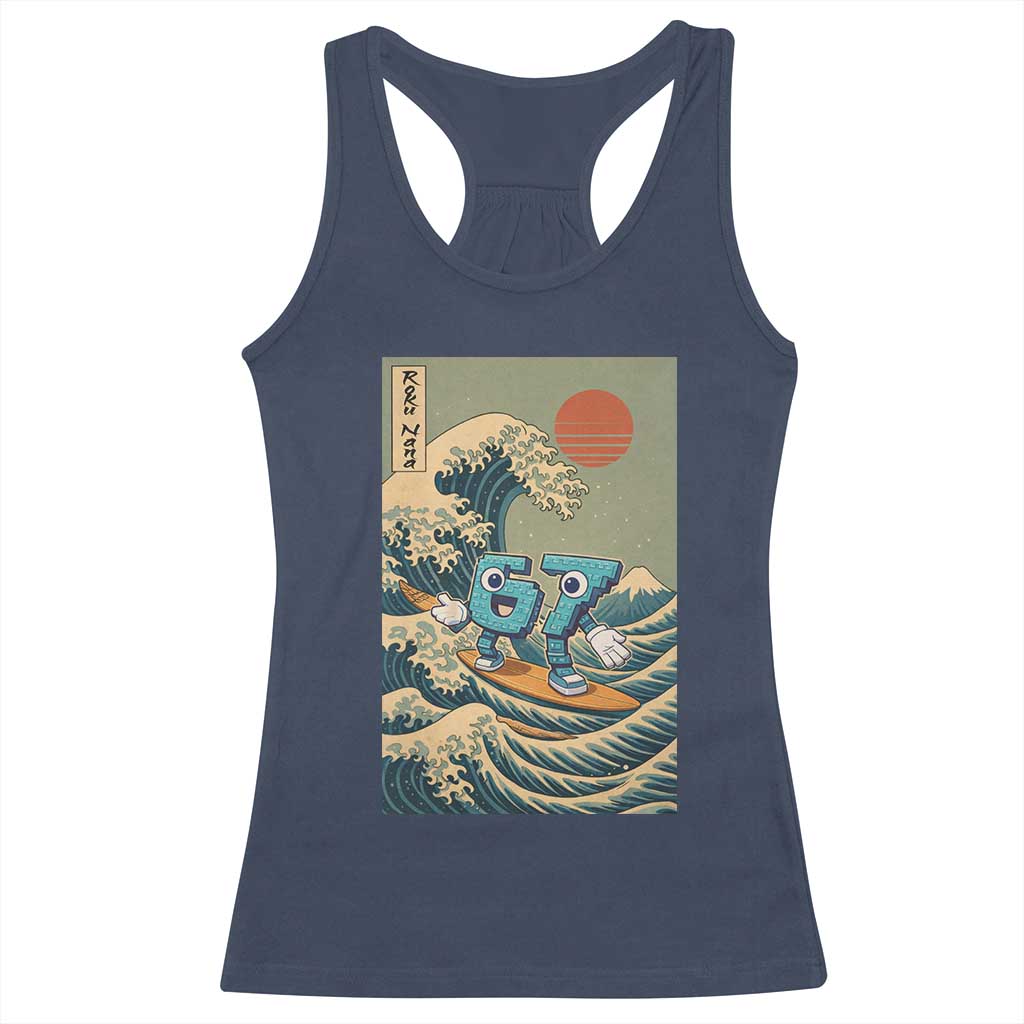 67 Surfing Japanese Racerback Tank Top Funny Great Wave Off Kanagawa Six Seven Brainrot Meme - Wonder Print Shop