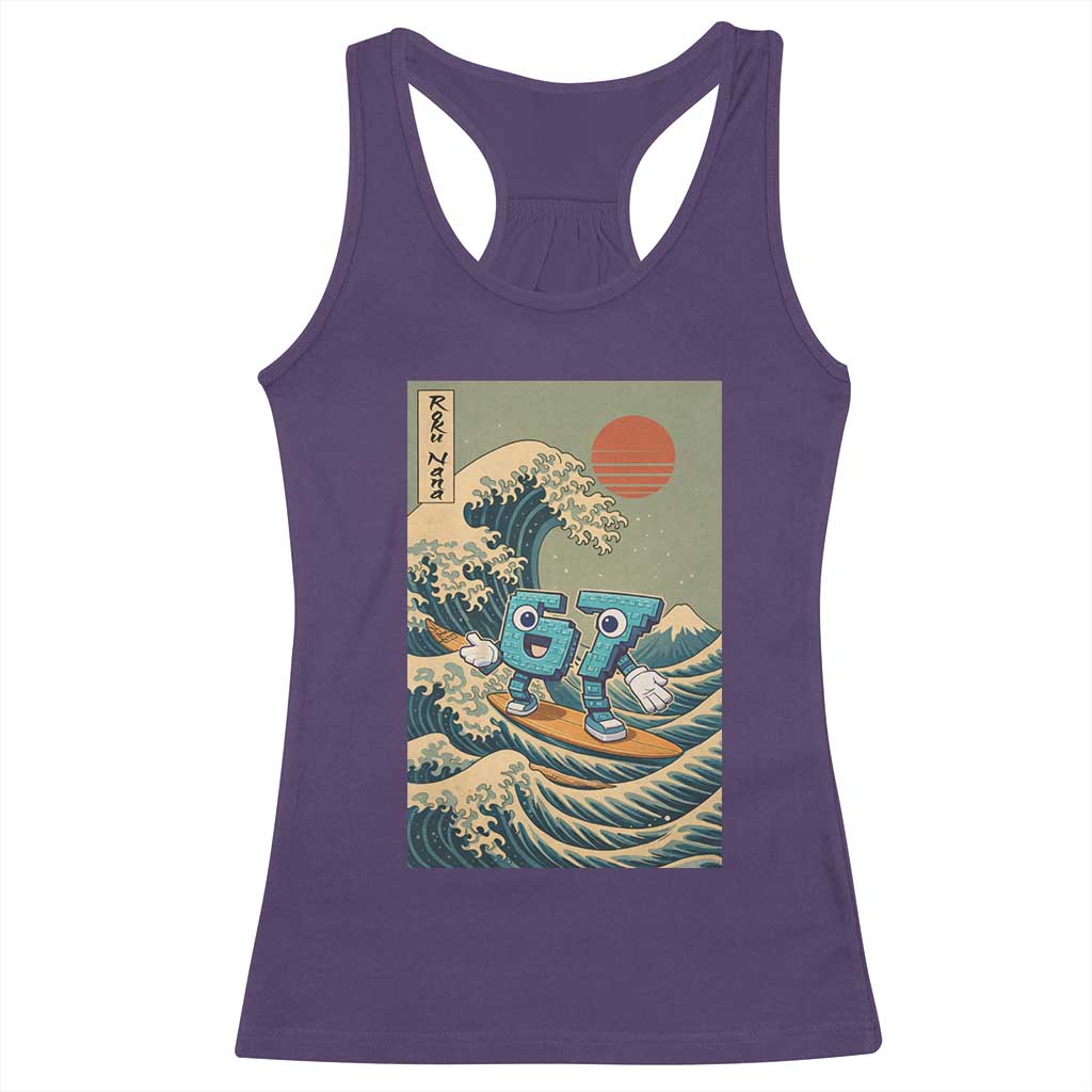67 Surfing Japanese Racerback Tank Top Funny Great Wave Off Kanagawa Six Seven Brainrot Meme - Wonder Print Shop