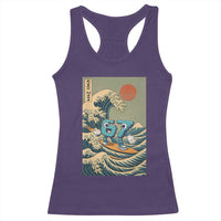 67 Surfing Japanese Racerback Tank Top Funny Great Wave Off Kanagawa Six Seven Brainrot Meme - Wonder Print Shop