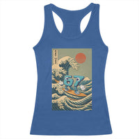 67 Surfing Japanese Racerback Tank Top Funny Great Wave Off Kanagawa Six Seven Brainrot Meme - Wonder Print Shop