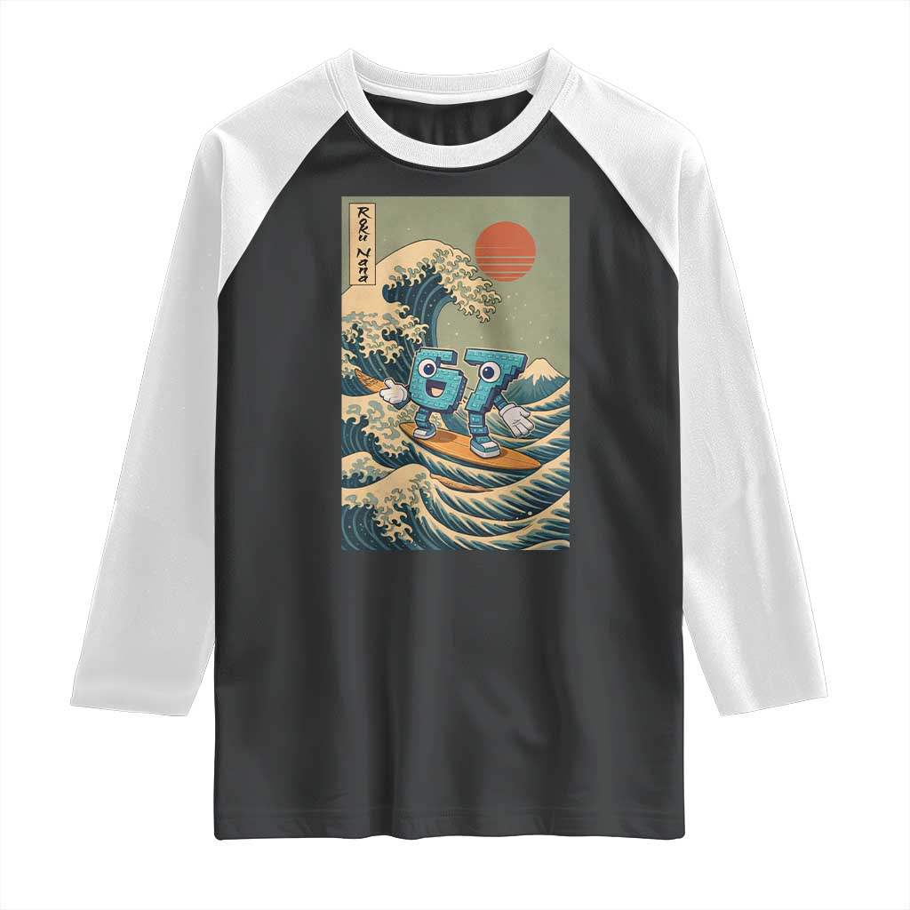 67 Surfing Japanese Raglan Shirt Funny Great Wave Off Kanagawa Six Seven Brainrot Meme - Wonder Print Shop