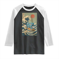 67 Surfing Japanese Raglan Shirt Funny Great Wave Off Kanagawa Six Seven Brainrot Meme - Wonder Print Shop