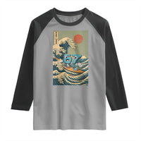 67 Surfing Japanese Raglan Shirt Funny Great Wave Off Kanagawa Six Seven Brainrot Meme - Wonder Print Shop