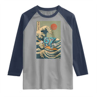 67 Surfing Japanese Raglan Shirt Funny Great Wave Off Kanagawa Six Seven Brainrot Meme - Wonder Print Shop