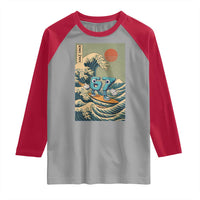 67 Surfing Japanese Raglan Shirt Funny Great Wave Off Kanagawa Six Seven Brainrot Meme - Wonder Print Shop
