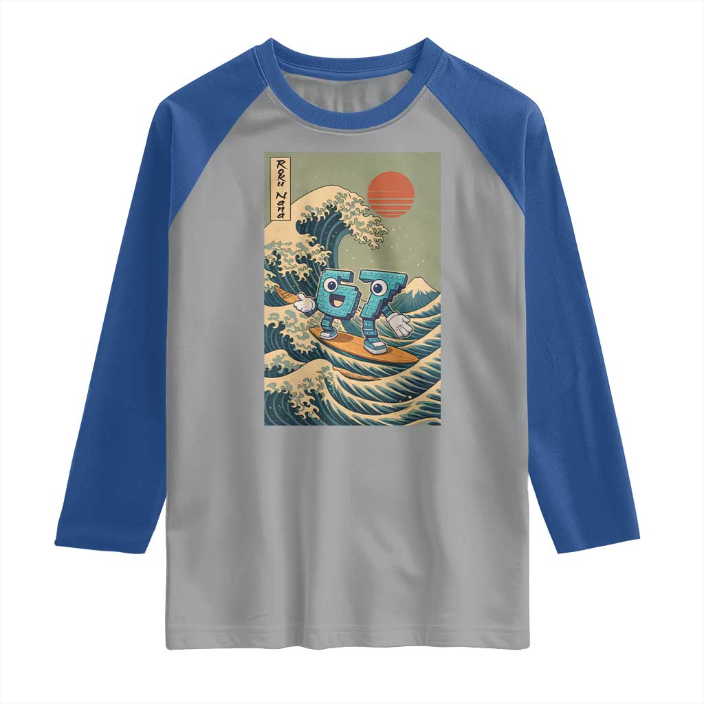 67 Surfing Japanese Raglan Shirt Funny Great Wave Off Kanagawa Six Seven Brainrot Meme - Wonder Print Shop