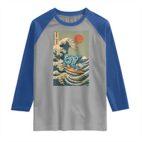 67 Surfing Japanese Raglan Shirt Funny Great Wave Off Kanagawa Six Seven Brainrot Meme - Wonder Print Shop