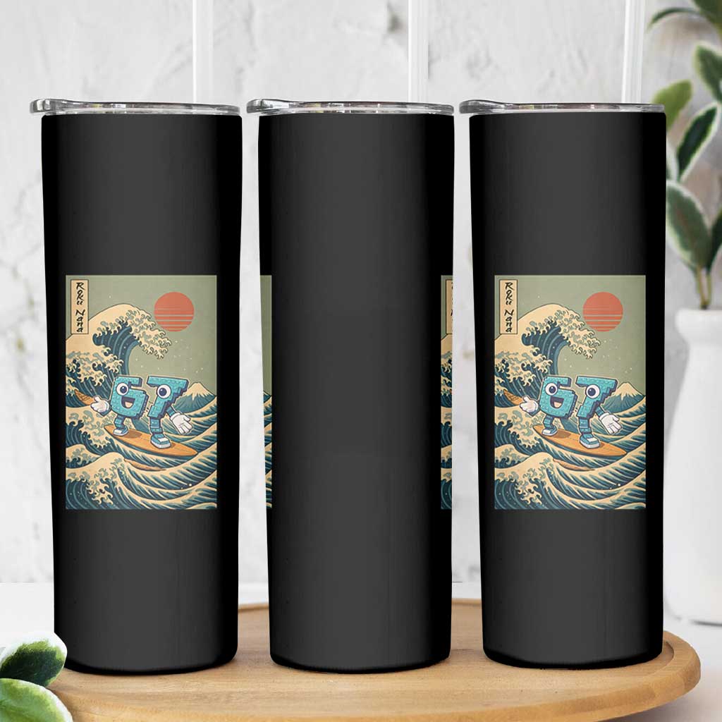 67 Surfing Japanese Skinny Tumbler Funny Great Wave Off Kanagawa Six Seven Brainrot Meme - Wonder Print Shop