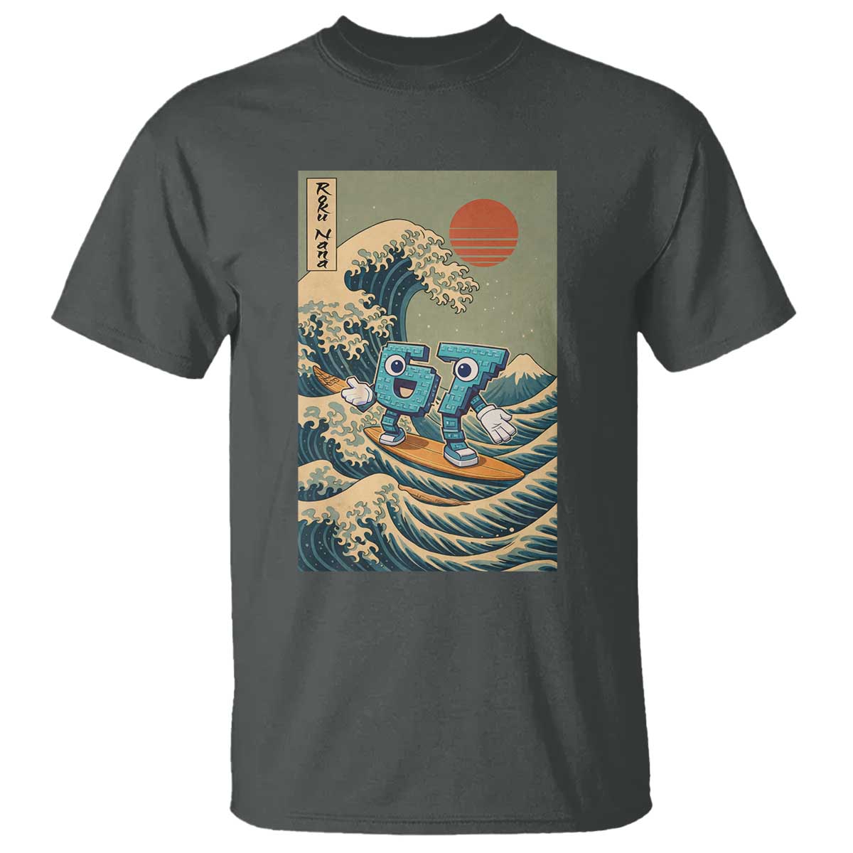 67 Surfing Japanese T Shirt Funny Great Wave Off Kanagawa Six Seven Brainrot Meme - Wonder Print Shop
