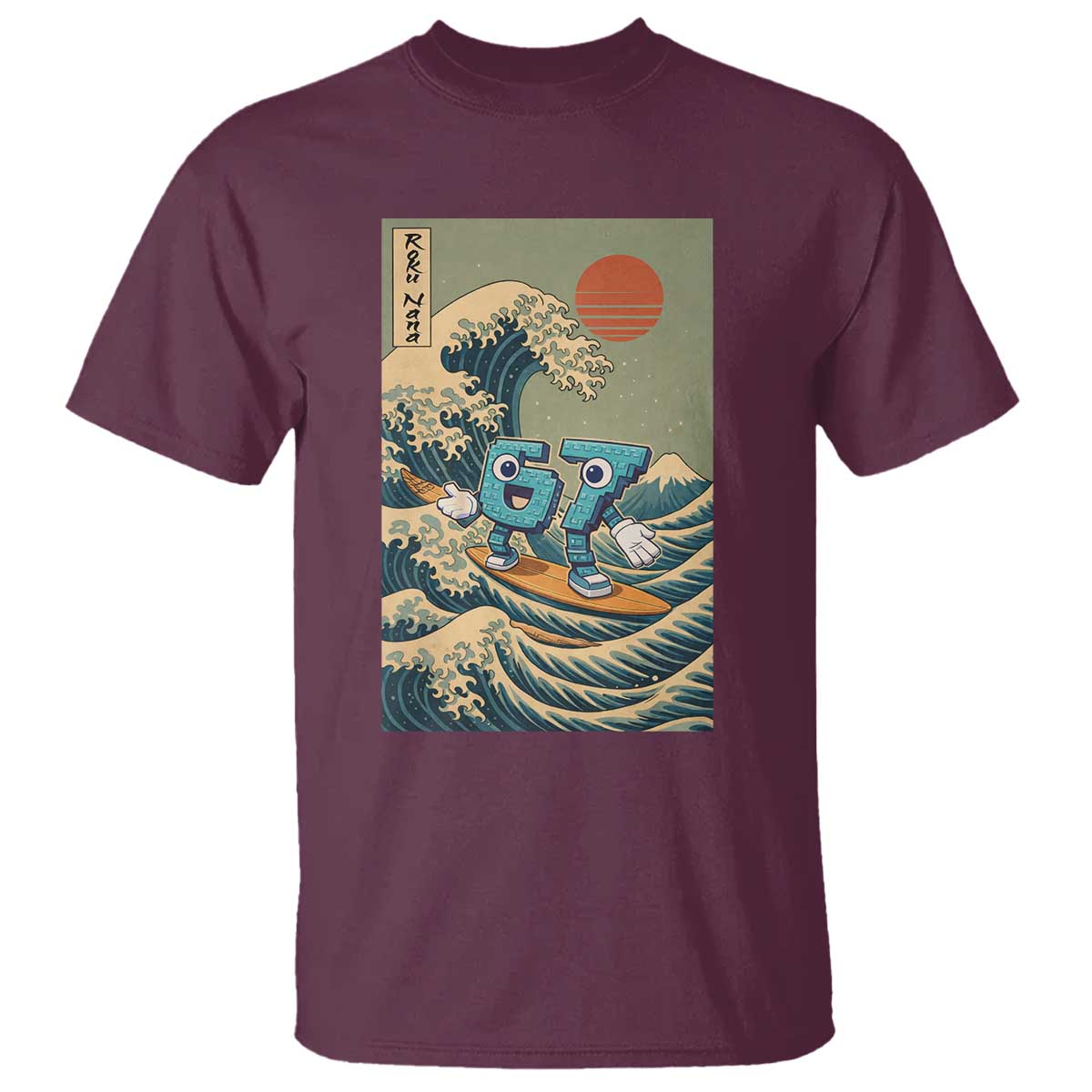 67 Surfing Japanese T Shirt Funny Great Wave Off Kanagawa Six Seven Brainrot Meme - Wonder Print Shop