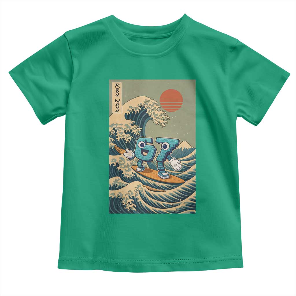 67 Surfing Japanese Toddler T Shirt Funny Great Wave Off Kanagawa Six Seven Brainrot Meme - Wonder Print Shop