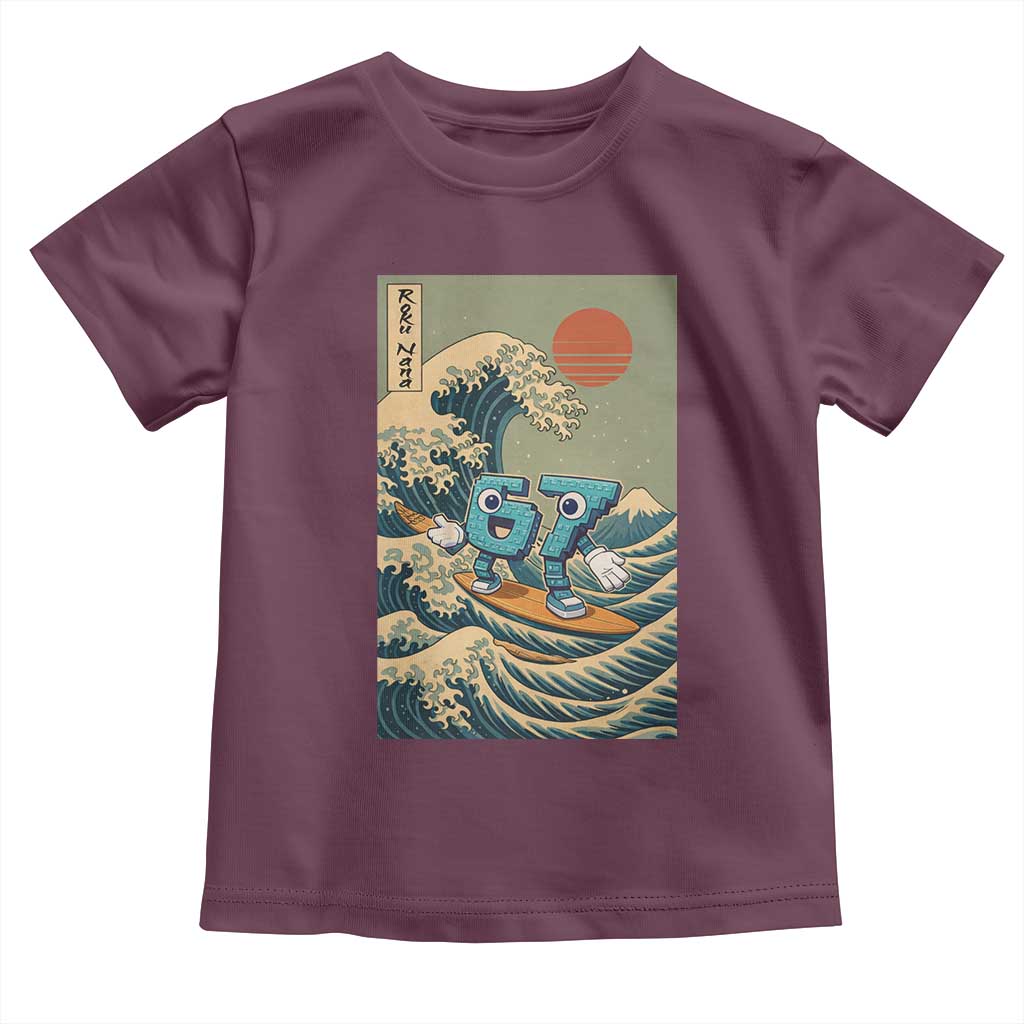 67 Surfing Japanese Toddler T Shirt Funny Great Wave Off Kanagawa Six Seven Brainrot Meme - Wonder Print Shop