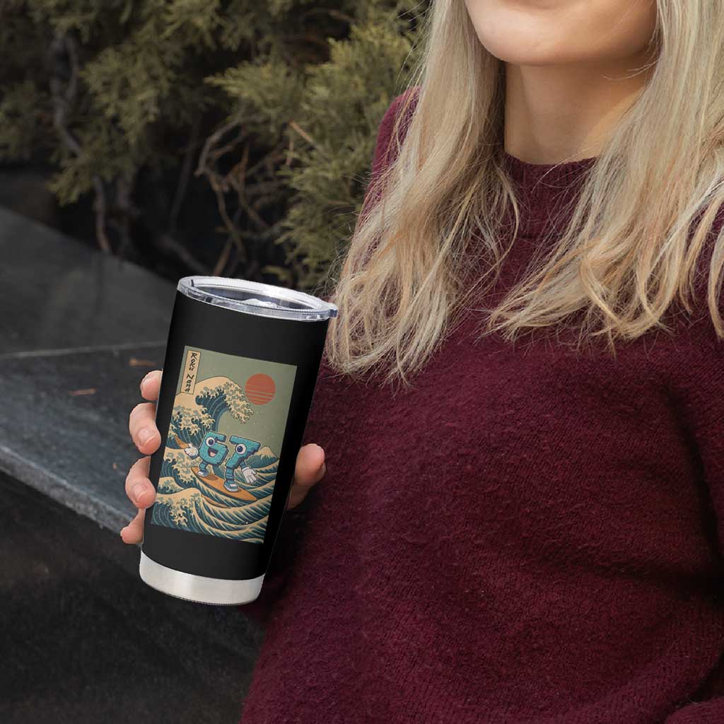 67 Surfing Japanese Tumbler Cup Funny Great Wave Off Kanagawa Six Seven Brainrot Meme - Wonder Print Shop