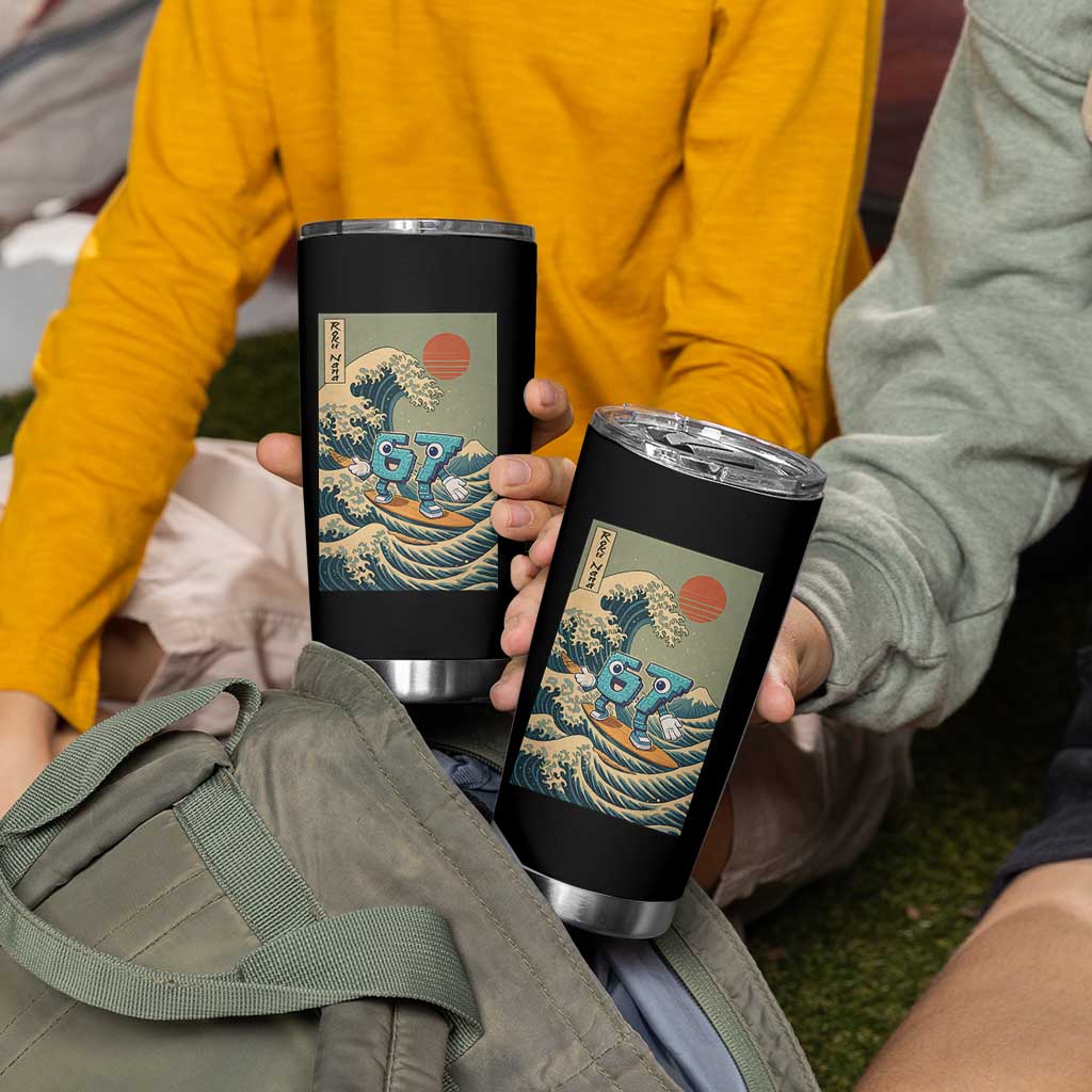 67 Surfing Japanese Tumbler Cup Funny Great Wave Off Kanagawa Six Seven Brainrot Meme - Wonder Print Shop