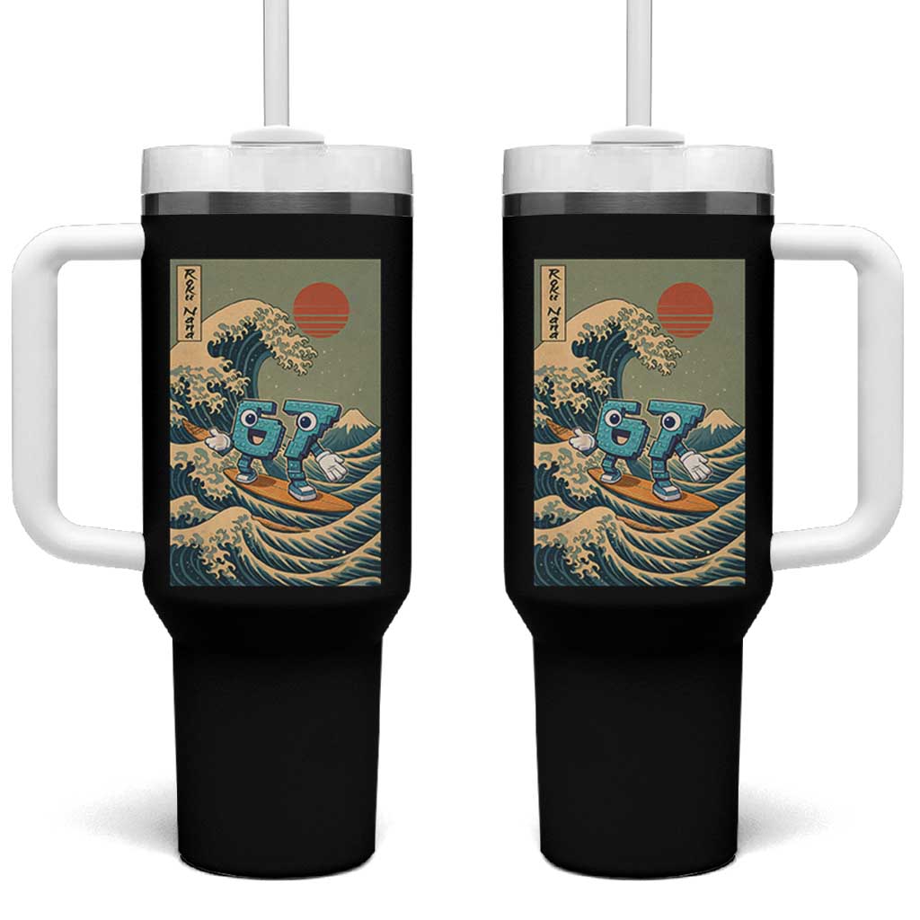 67 Surfing Japanese Tumbler With Handle Funny Great Wave Off Kanagawa Six Seven Brainrot Meme - Wonder Print Shop