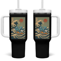 67 Surfing Japanese Tumbler With Handle Funny Great Wave Off Kanagawa Six Seven Brainrot Meme - Wonder Print Shop