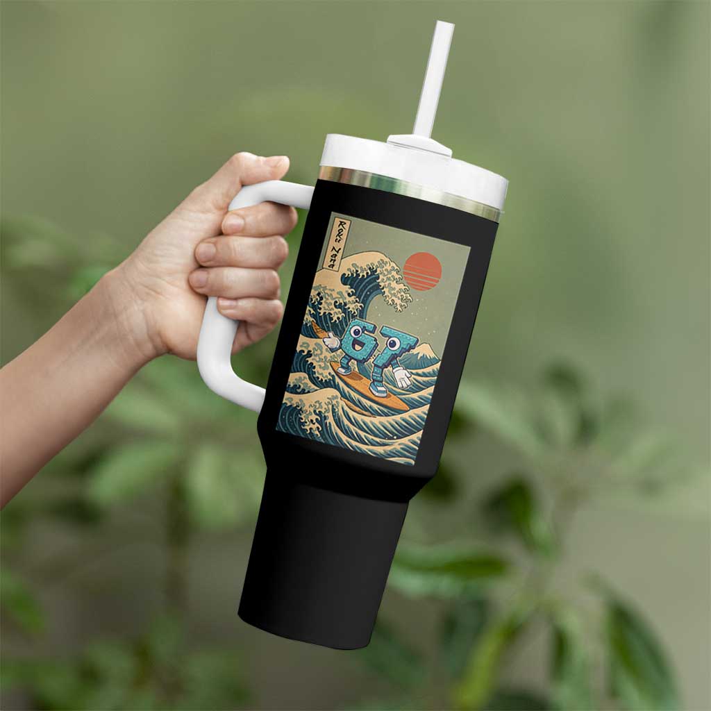 67 Surfing Japanese Tumbler With Handle Funny Great Wave Off Kanagawa Six Seven Brainrot Meme - Wonder Print Shop