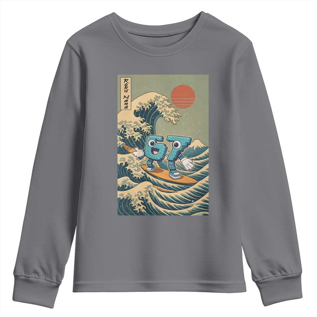 67 Surfing Japanese Youth Sweatshirt Funny Great Wave Off Kanagawa Six Seven Brainrot Meme - Wonder Print Shop