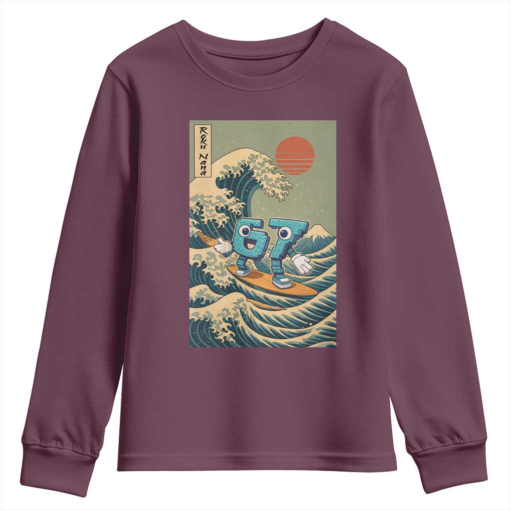 67 Surfing Japanese Youth Sweatshirt Funny Great Wave Off Kanagawa Six Seven Brainrot Meme - Wonder Print Shop